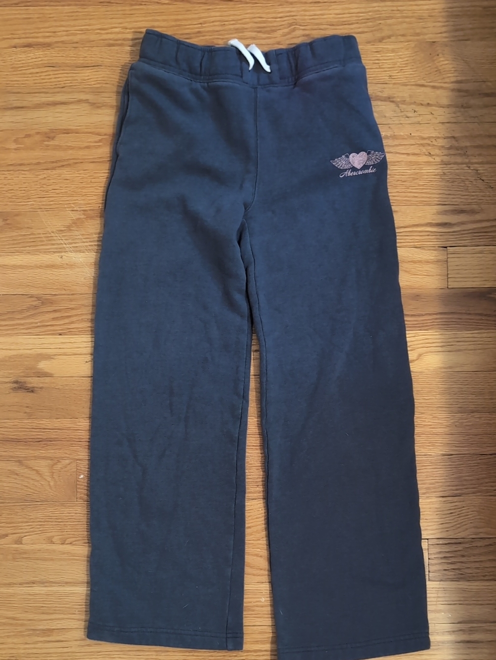 abercrombie kids Navy Sweatpants with Pink Heart Wing Logo